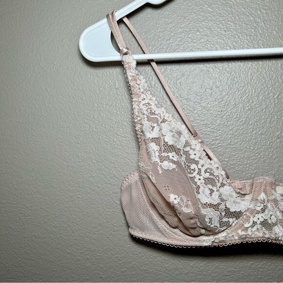 Free People Intimately neutral pink floral embroidered underwire bra size 36B - Picture 2 of 7